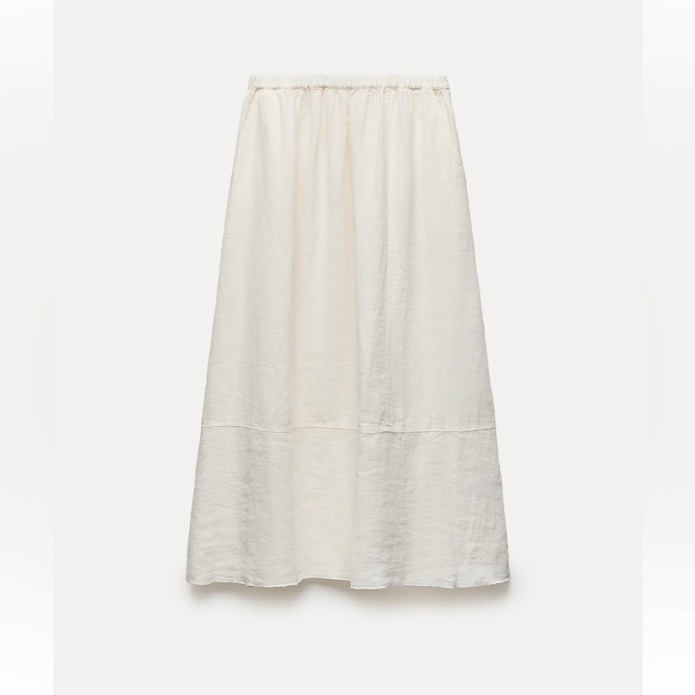 New ZARA 100% Linen Midi Skirt ZW Collection